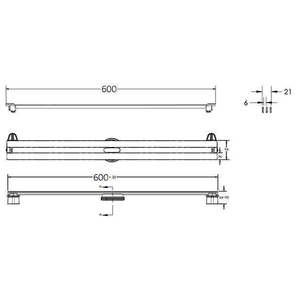 Душевой лоток Berges Super Slim 091152 с решеткой 60x9 см, боковой выпуск, с возможностью изменения длины, цвет хром глянец