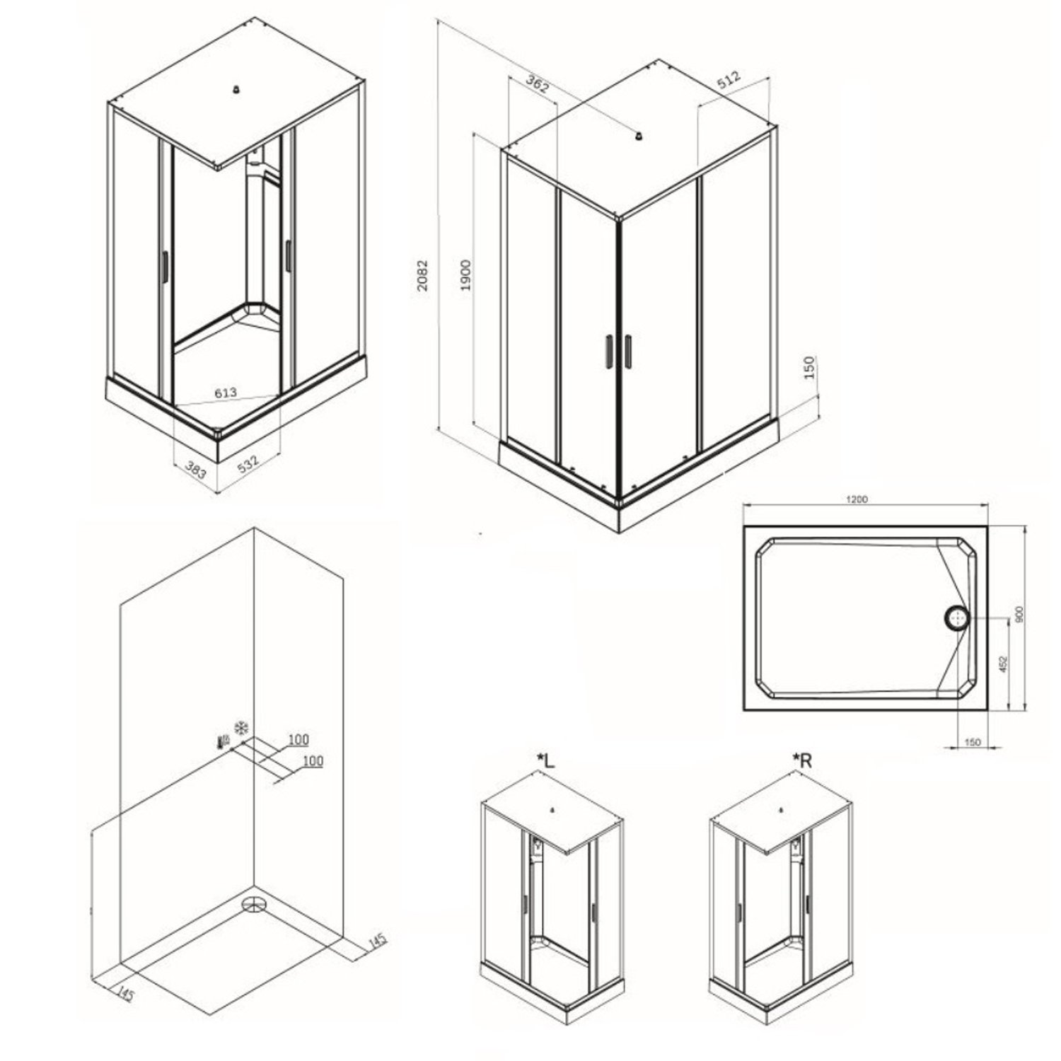 Душевая кабина AM.PM Gem W90C-404-12090MT 120x90, стекло прозрачное, профиль хром матовый