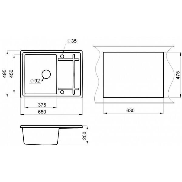 Кухонная мойка Granula GR-6501 BG 65x50, с крылом, цвет графит