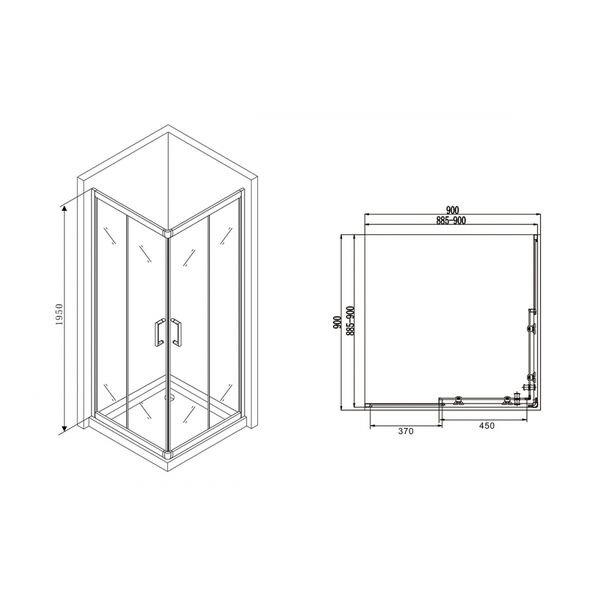 Душевой уголок Abber Schwarzer Diamant AG02090B 90x90, стекло прозрачное, профиль черный