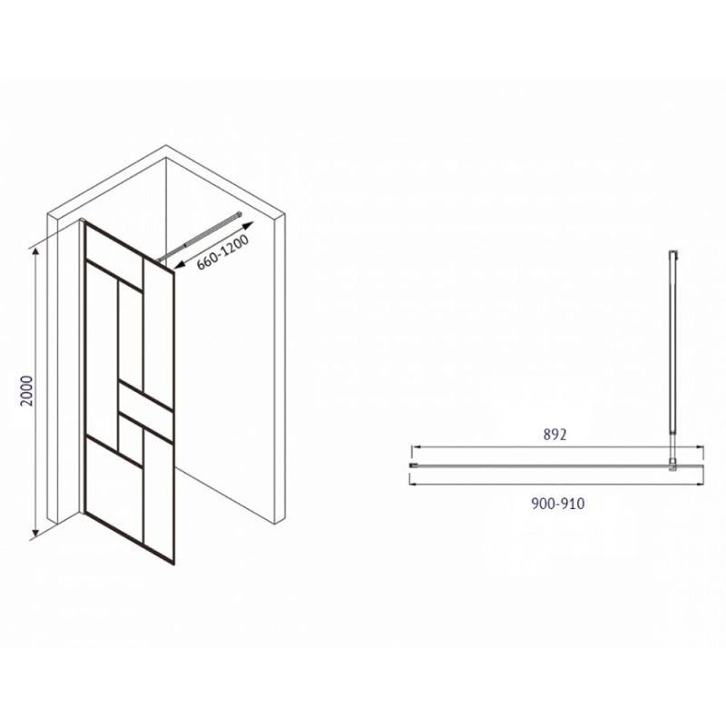 Душевая перегородка Abber Immer Offen AG63090B 90x200, стекло прозрачное, профиль черный - фото 1