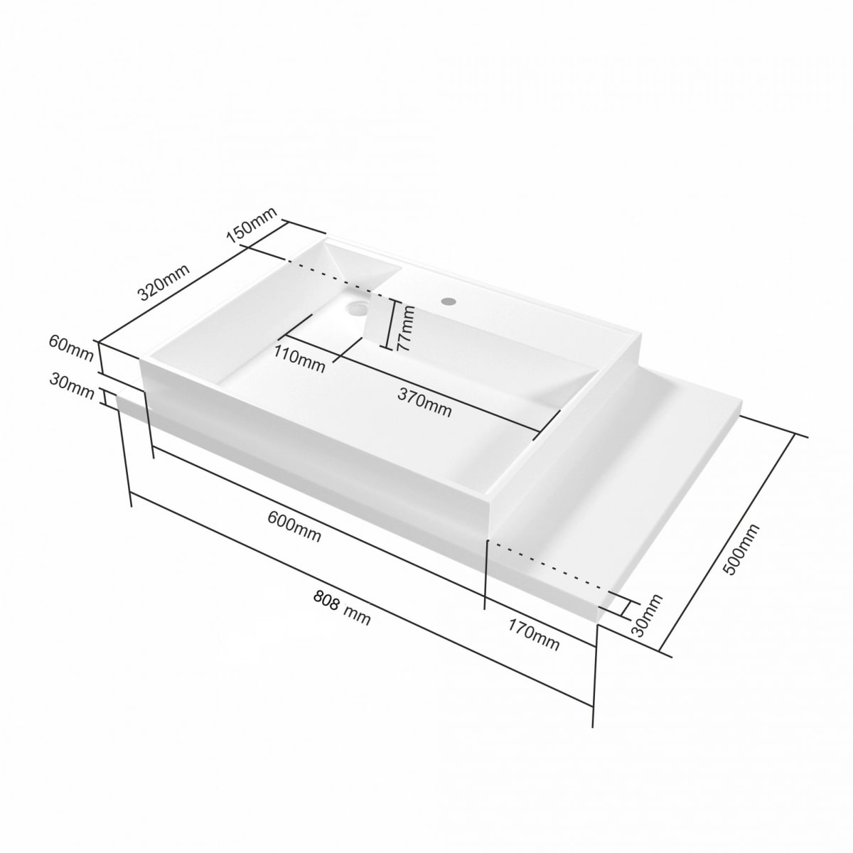 Раковина Санта Юпитер 80x50 для установки над стиральной машиной, левая, цвет белый