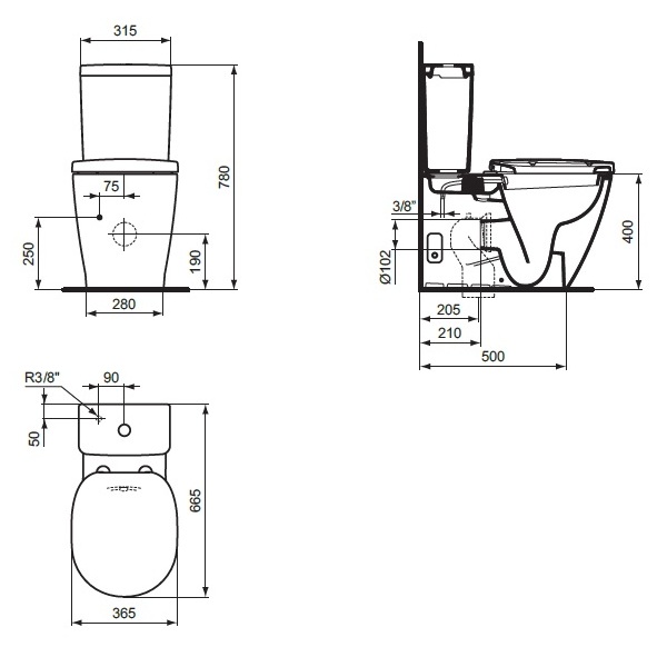 Унитаз Ideal Standard Connect E781701 с бачком E785601, напольный, c функцией биде, цвет евро белый - фото 1