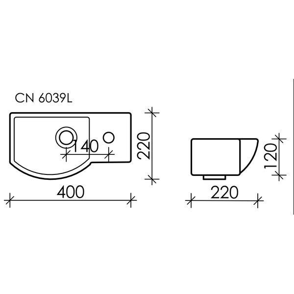 Раковина Ceramica Nova Element CN6039L подвесная, левая, 40x22 см, цвет белый