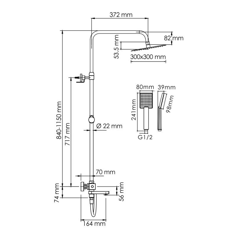 Душевая стойка WasserKRAFT A199.118.141.087.CH Thermo, с верхним душем, термостатическим смесителем, цвет хром - фото 1