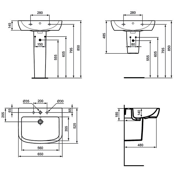 Раковина Ideal Standard Tempo T056301 подвесная, 65x50 см, цвет евро белый