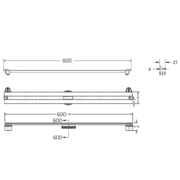 Душевой лоток Berges Super Slim 095152 с решеткой 60x9 см, боковой выпуск, с возможностью изменения длины, цвет матовый черный