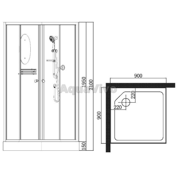 Душевая кабина Esbano ES-L90CKR 90х90, стекло переднее рифленое, заднее белое, профиль белый