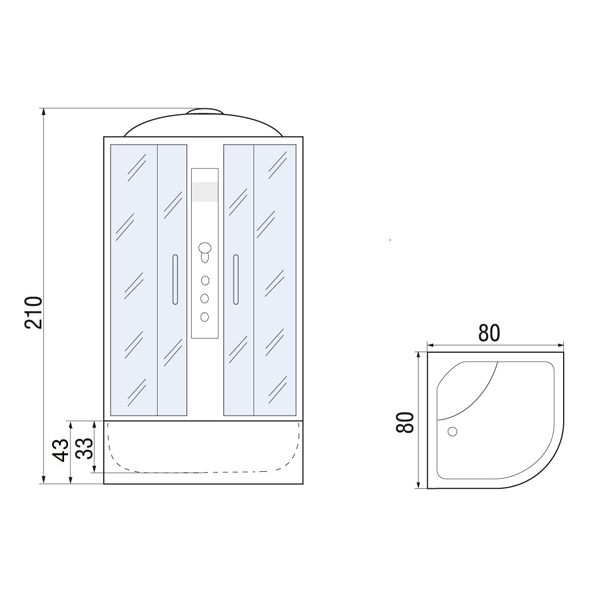Душевая кабина River Dunay 80/43 МТ 80x80, стекло матовое, профиль хром матовый, с крышей, с гидромассажем