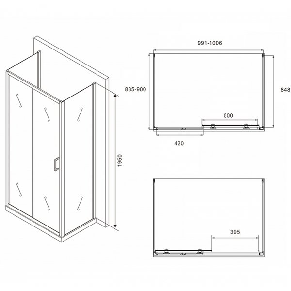 Душевой уголок Abber Schwarzer Diamant AG30100B-S90B-S90B 100x90, стекло прозрачное, профиль черный