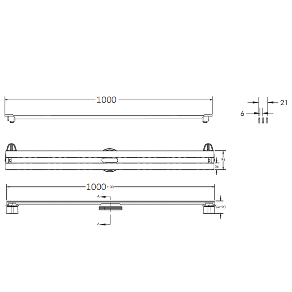 Душевой лоток Berges Super Slim 092155 с решеткой 100x9 см, боковой выпуск, с возможностью изменения длины, цвет золото глянец