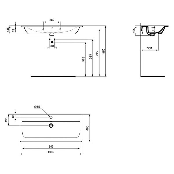 Раковина Ideal Standard Connect Air E027401 подвесная, 104x43 см, цвет евро белый