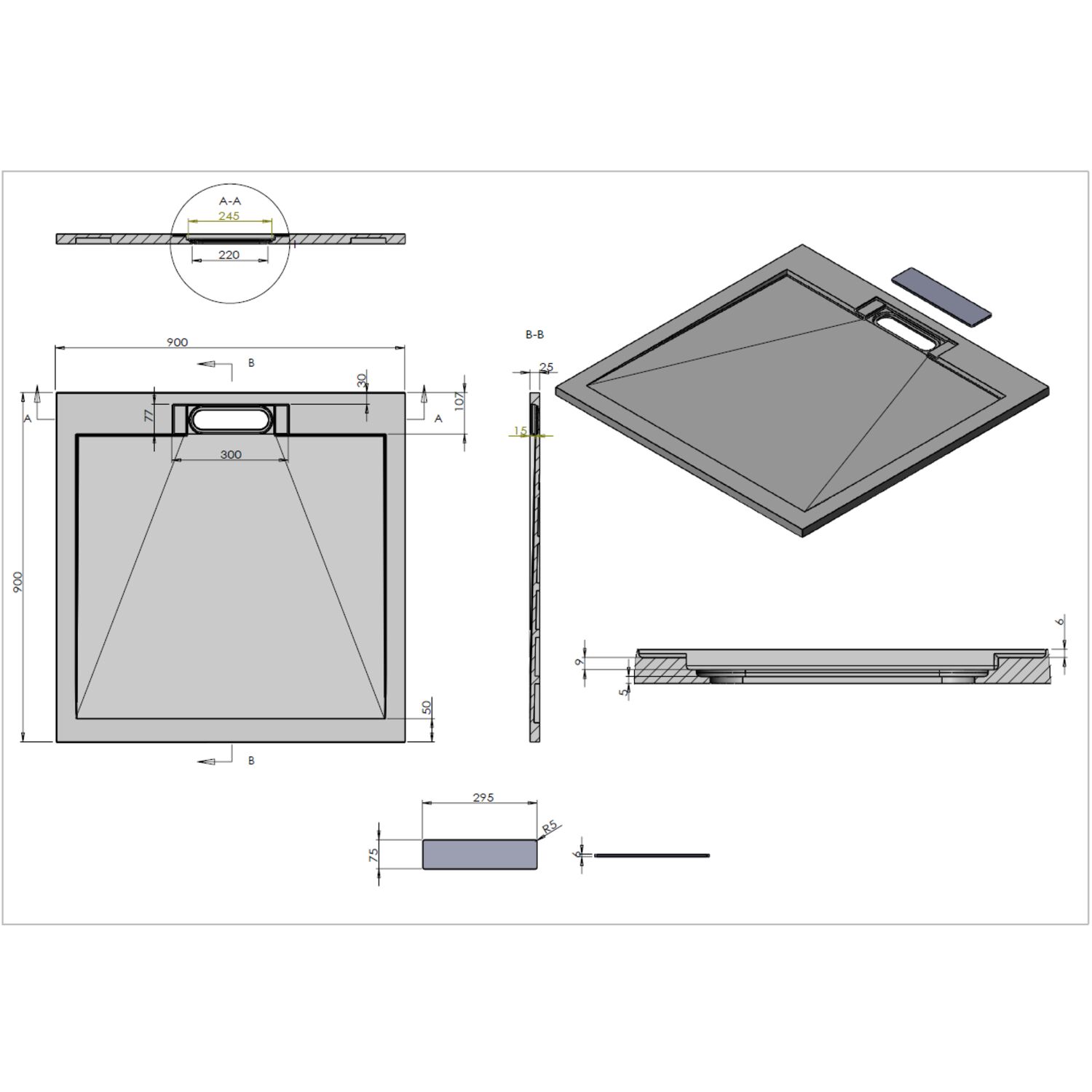 Поддон для душа Vincea VST-4SRL9090W 90x90, искусственный камень, цвет белый матовый - фото 1