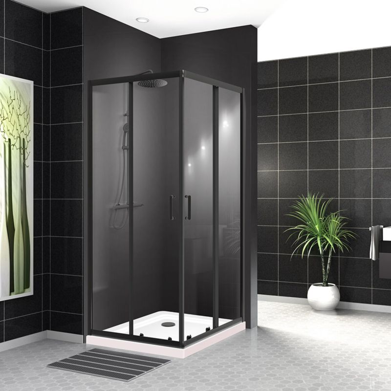 Душевой уголок BelBagno Uno-195 A-2-90-C-NERO 90x90, стекло прозрачное, профиль черный