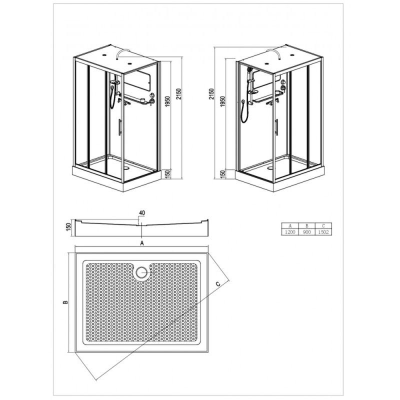 Душевая кабина Esbano ESG-3129CKR 120х90, стекло рифленое, профиль матовый хром