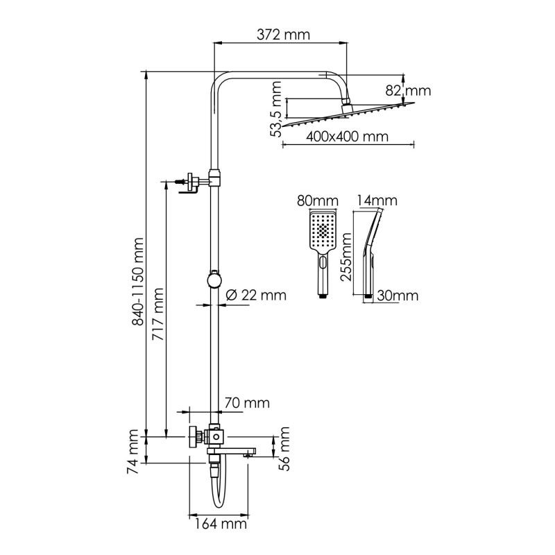 Душевая стойка WasserKRAFT A199.119.126.087.CH Thermo, с верхним душем, термостатическим смесителем, цвет хром - фото 1