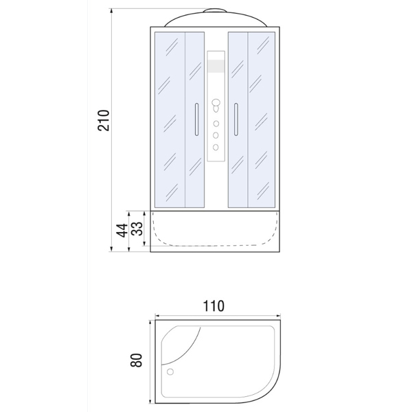Душевая кабина River Dunay 110/80/44 МТ L 110x80, левая, стекло матовое, профиль хром матовый, с крышей, с гидромассажем