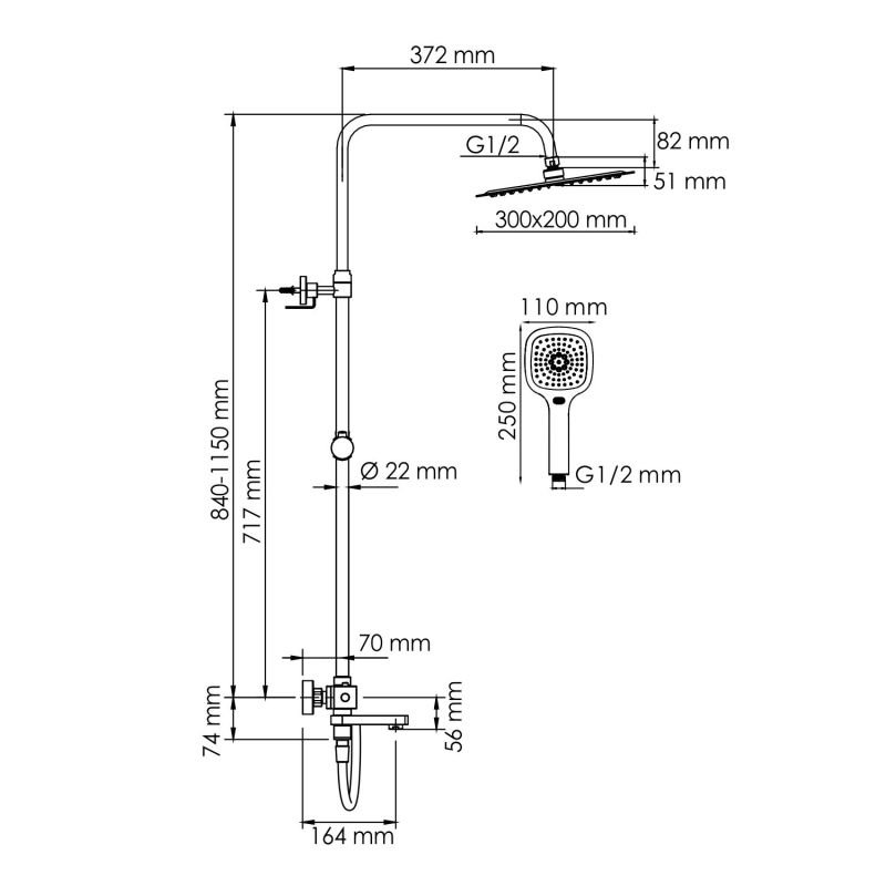 Душевая стойка WasserKRAFT A199.069.065.087.CH Thermo, с верхним душем, термостатическим смесителем, цвет хром - фото 1