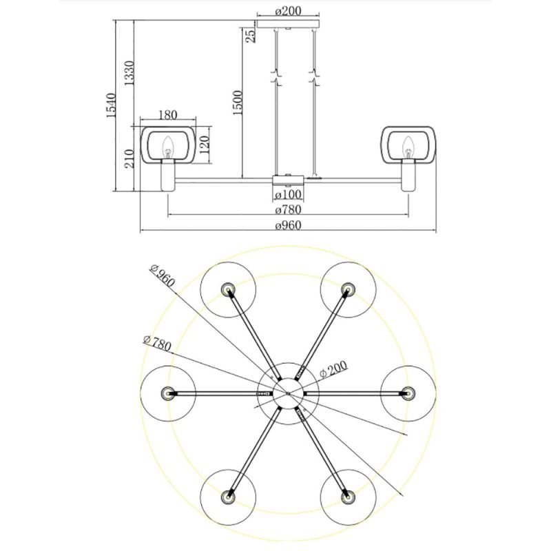 Подвесной светильник Maytoni Vision MOD411PL-06G, арматура золото, плафоны стекло прозрачное, 96х96 см