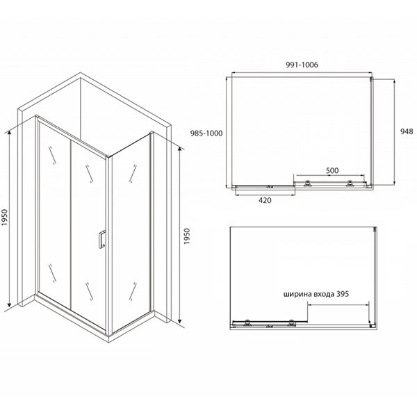 Душевой уголок Abber Schwarzer Diamant AG30100B-S100B 100x100, стекло прозрачное, профиль черный - фото 1