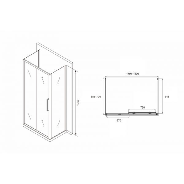 Душевой уголок Abber Schwarzer Diamant AG30150H-S70-S70 150x70, стекло прозрачное, профиль хром