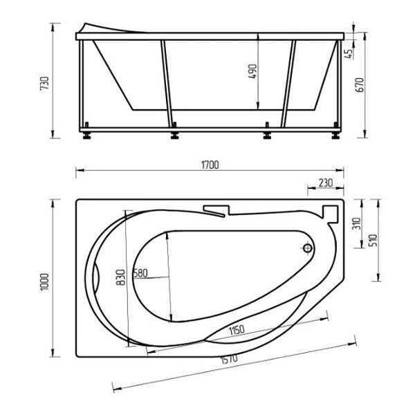 Акриловая ванна Акватек Таурус 170х100, левая, цвет белый
