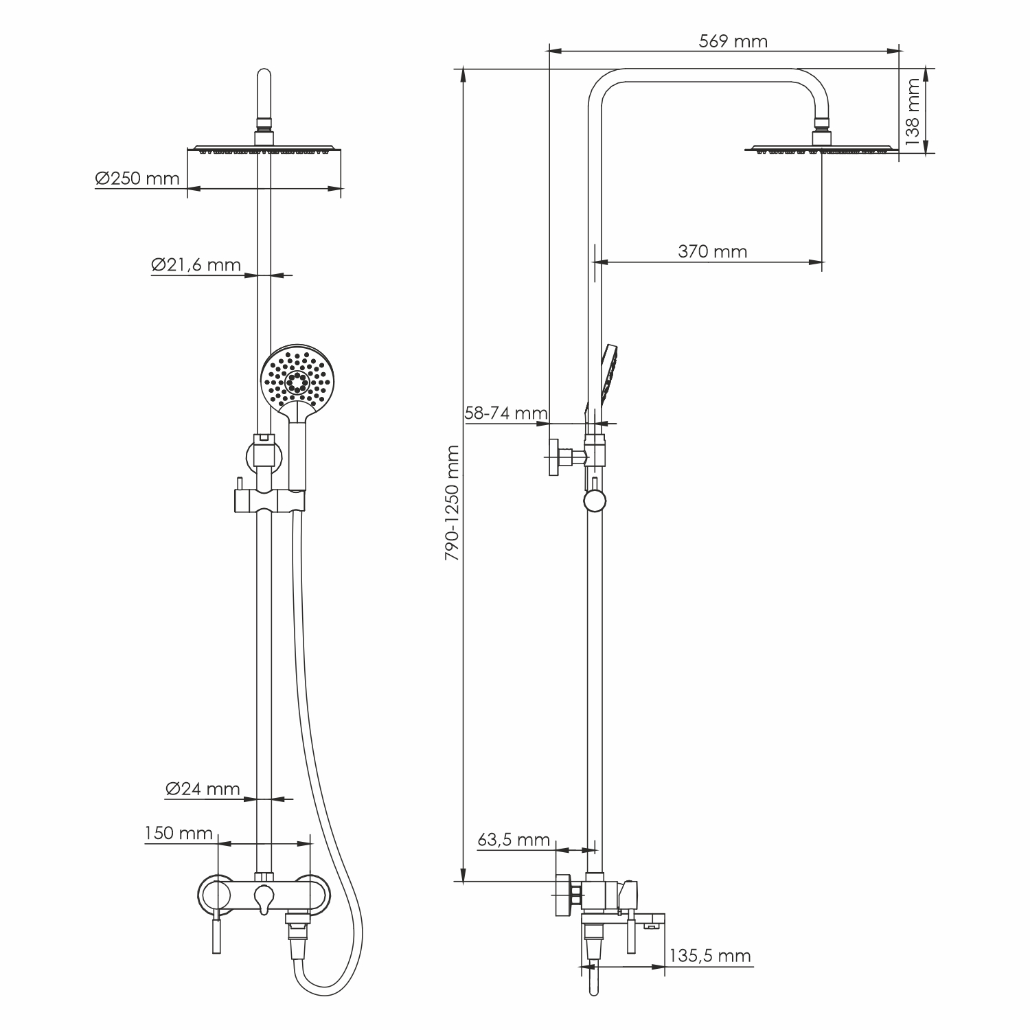 Душевая стойка WasserKRAFT A14201, с верхним душем, смесителем, цвет хром