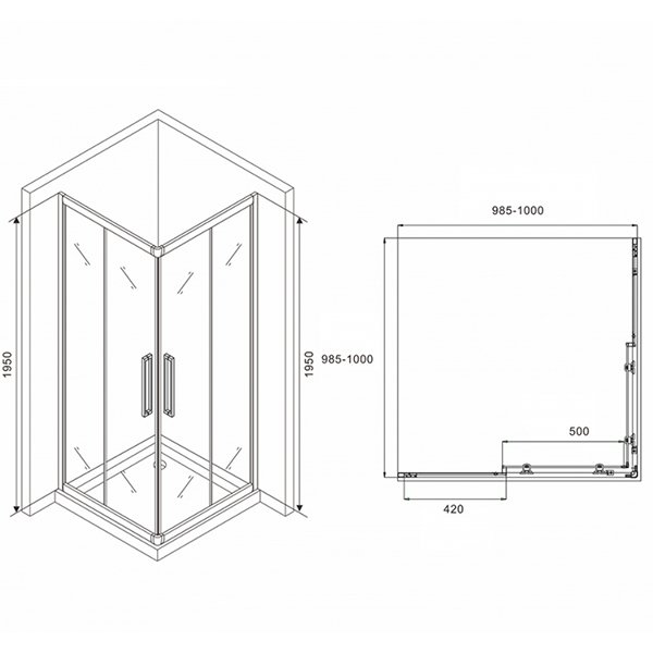 Душевой уголок Abber Schwarzer Diamant AG02100BH 100x100, стекло прозрачное, профиль черный