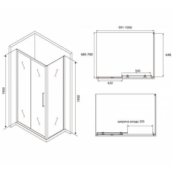 Душевой уголок Abber Schwarzer Diamant AG30100BH-S70B 100x70, стекло прозрачное, профиль черный - фото 1