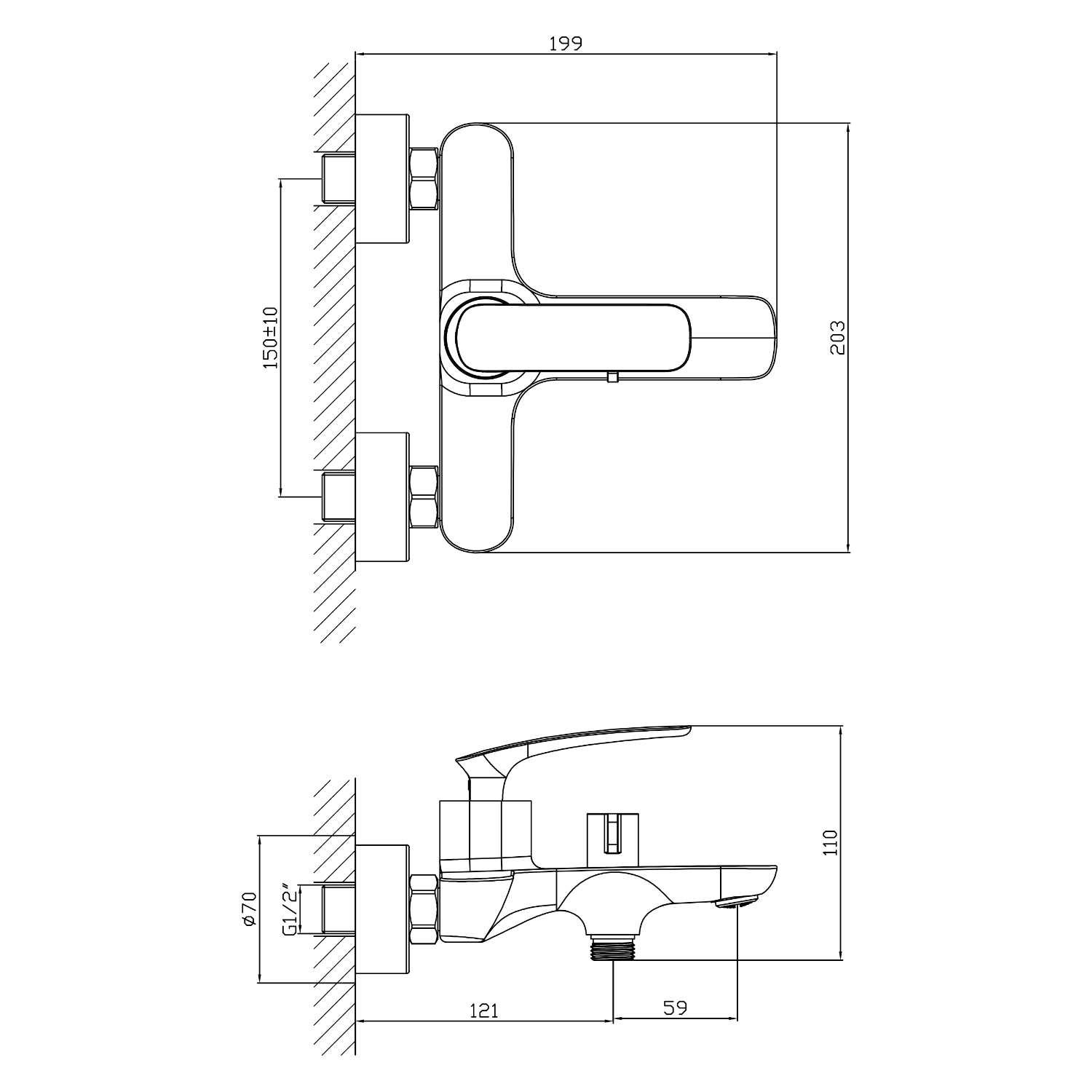 Смеситель Mixline ML21-01 550741 для ванны с душем, цвет хром