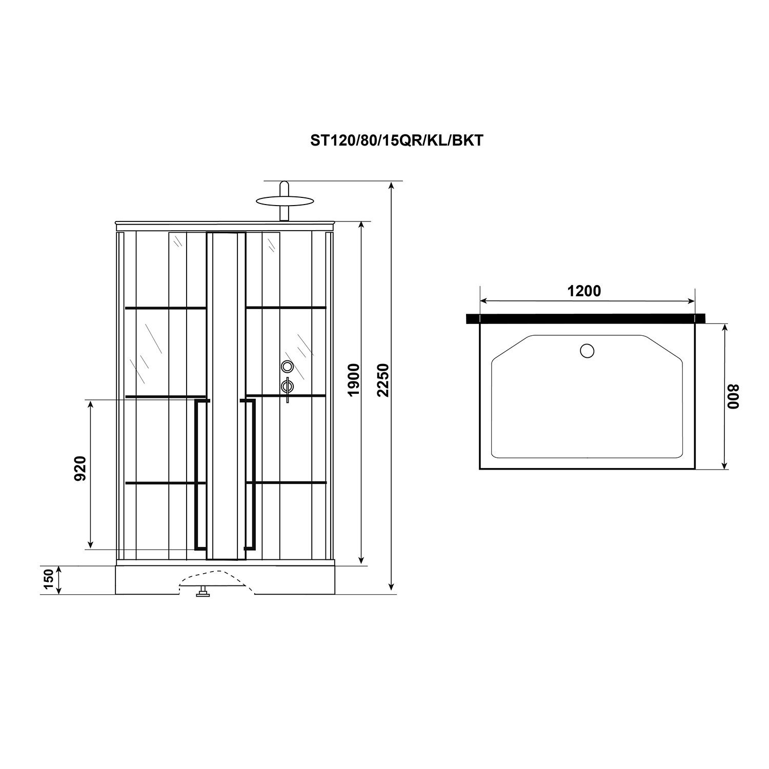 Душевая кабина Niagara Standart ST120/80/15QR/KL/BKT 120х80, правая, стекло прозрачное, профиль черный