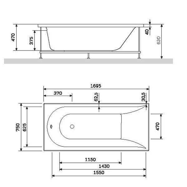 Акриловая ванна AM.PM Spirit 170x75, цвет белый