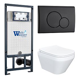 Комплект: Weltwasser Инсталляция Mar 507+Кнопка Mar 507 RD MT-BL черный+Ventus JK7011055 белый унитаз - фото 1