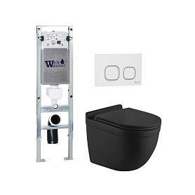 Комплект Weltwasser 10000012224 унитаза Heimbach 043 MT-BL с сиденьем микролифт и инсталляции Amberg 350 ST с белой кнопкой Amberg RD-WT - фото 1