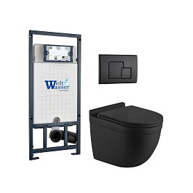 Комплект Weltwasser 10000012258 унитаза Heimbach 043 MT-BL с сиденьем микролифт и инсталляции Marberg 507 с черной кнопкой Mar 507 SE MT-BL - фото 1