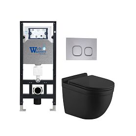 Комплект Weltwasser 10000012237 унитаза Heimbach 043 MT-BL с сиденьем микролифт и инсталляции Amberg 506 с кнопкой Amberg RD-CR хром - фото 1