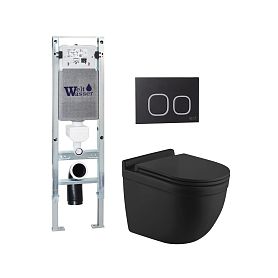 Комплект Weltwasser 10000012221 унитаза Heimbach 043 MT-BL с сиденьем микролифт и инсталляции Amberg 350 ST с черной кнопкой Amberg RD-BL - фото 1