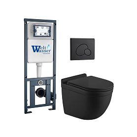 Комплект Weltwasser 10000012248 унитаза Heimbach 043 MT-BL с сиденьем микролифт и инсталляции Marberg 410 с черной кнопкой Mar 410 RD MT-BL - фото 1
