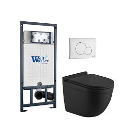 Комплект Weltwasser 10000012254 унитаза Heimbach 043 MT-BL с сиденьем микролифт и инсталляции Marberg 507 с белой кнопкой Mar 507 RD GL-WT - фото 1