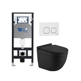 Комплект Weltwasser 10000012239 унитаза Heimbach 043 MT-BL с сиденьем микролифт и инсталляции Amberg 506 с белой кнопкой Amberg RD-WT - фото 1