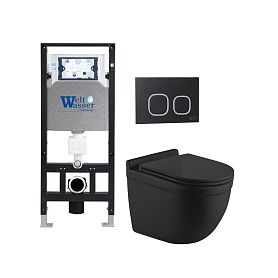 Комплект Weltwasser 10000012236 унитаза Heimbach 043 MT-BL с сиденьем микролифт и инсталляции Amberg 506 с черной кнопкой Amberg RD-BL - фото 1