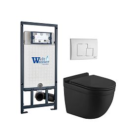 Комплект Weltwasser 10000012257 унитаза Heimbach 043 MT-BL с сиденьем микролифт и инсталляции Marberg 507 с белой кнопкой Mar 507 SE GL-WT - фото 1