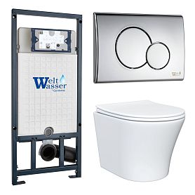 Комплект: Weltwasser Инсталляция Mar 507+Кнопка Mar 507 RD CR хром+Astra JK8021052 белый унитаз - фото 1