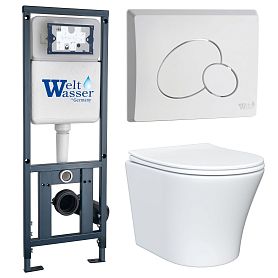 Комплект: Weltwasser Инсталляция Mar 410+Кнопка Mar 410 RD GL-WT белый+Astra JK8021052 белый унитаз - фото 1