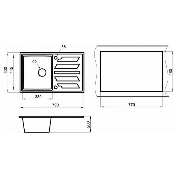 Кухонная мойка Granula GR-8002 AL 79x50, с крылом, цвет алюминиум