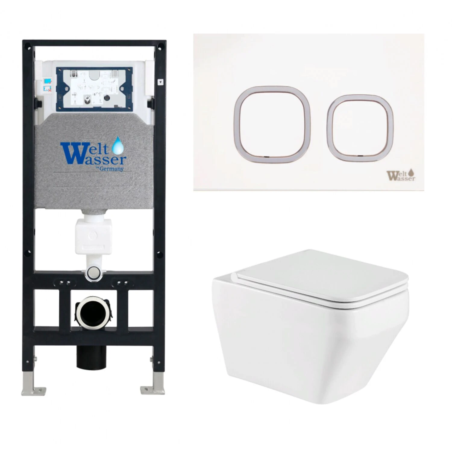 Комплект Weltwasser 10000011660 унитаза Hofbach 041 GL-WT с сиденьем микролифт и инсталляции Amberg 506 с белой кнопкой Amberg RD-WT