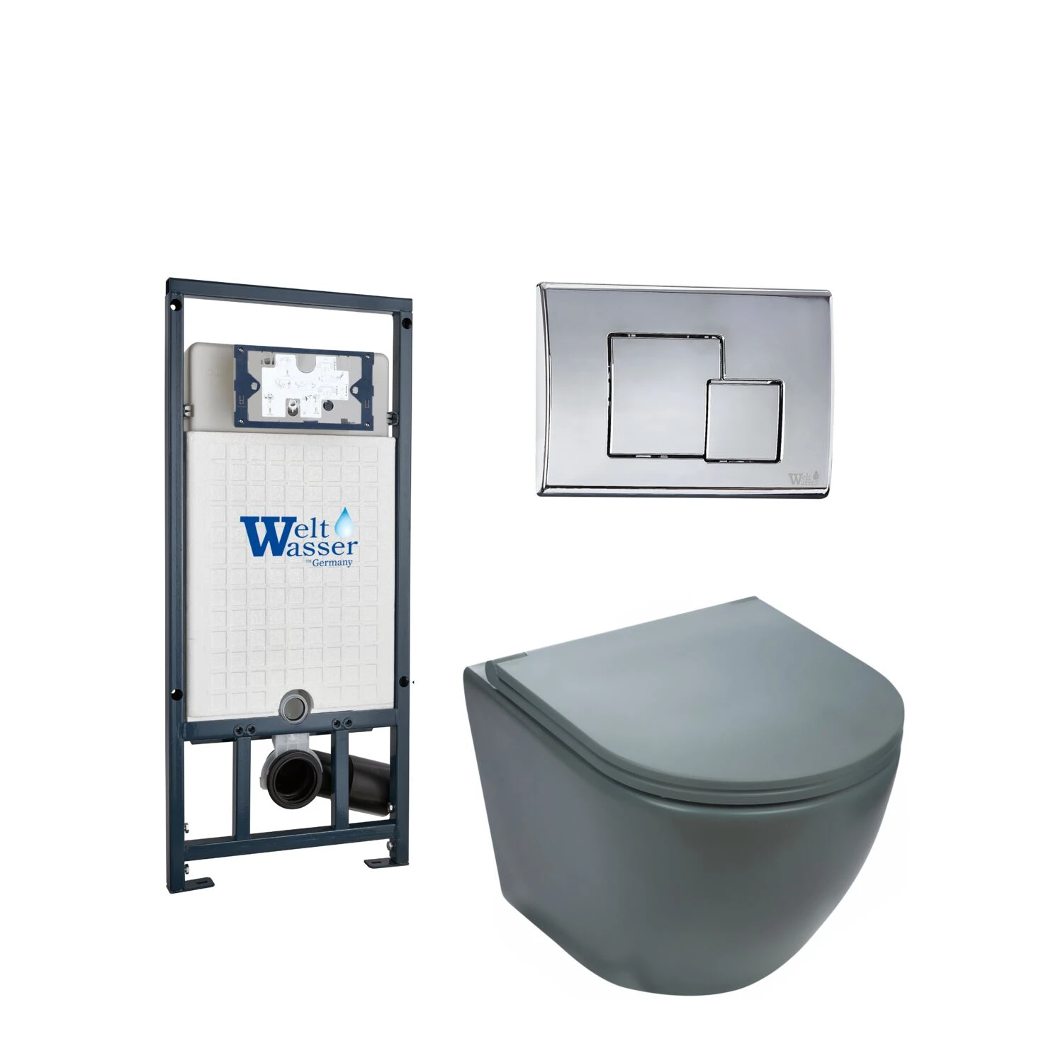 Комплект Weltwasser 10000010883 унитаза Merzbach 041 MT-GR с сиденьем микролифт и инсталляции Marberg 507 с кнопкой Mar 507 SE хром