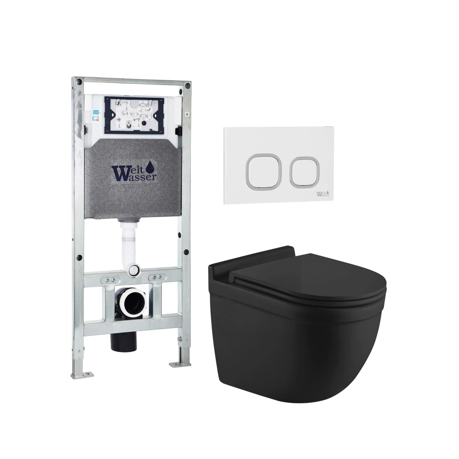 Комплект Weltwasser 10000012244 унитаза Heimbach 043 MT-BL с сиденьем микролифт и инсталляции Amberg 506 ST с белой кнопкой Amberg RD-WT