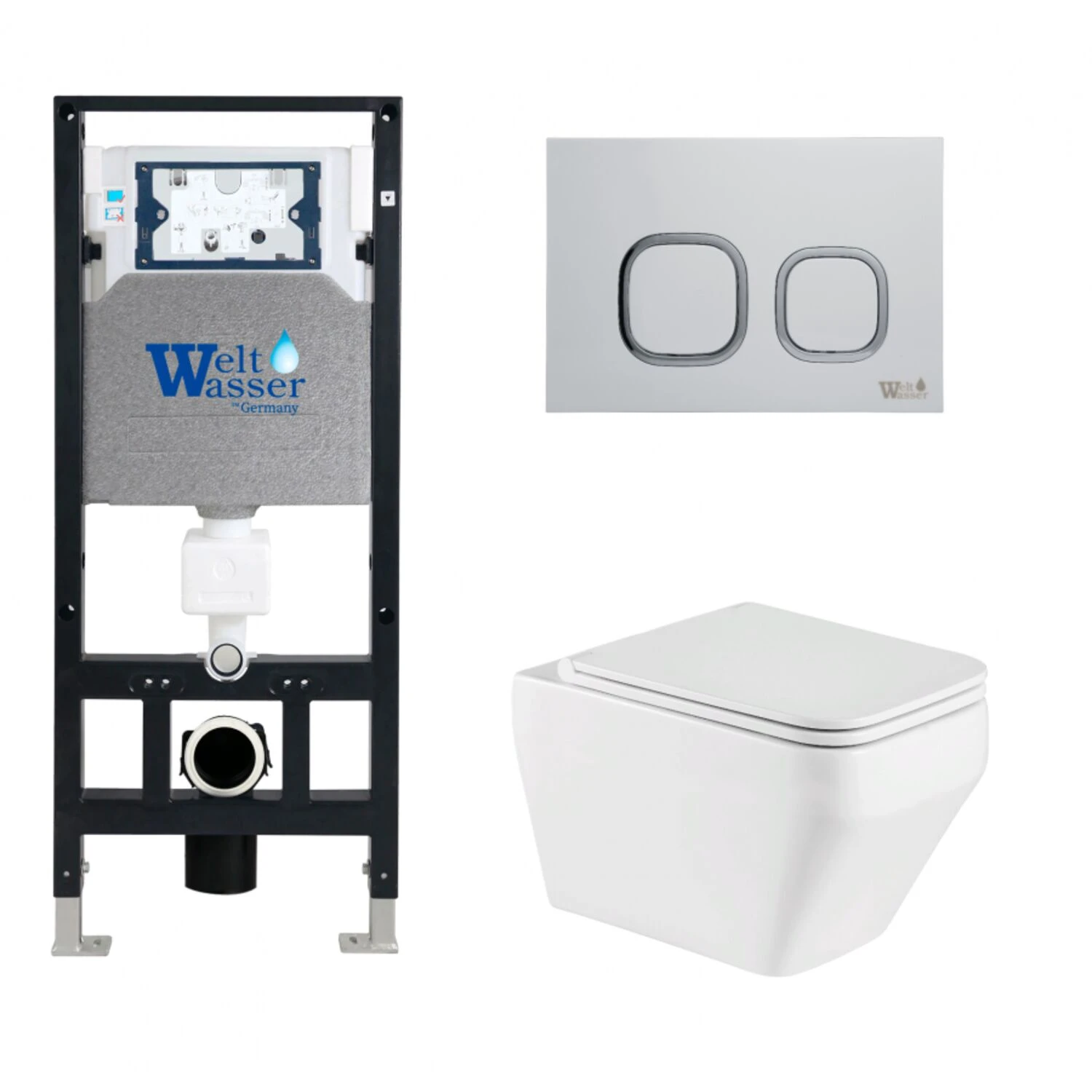 Комплект Weltwasser 10000011659 унитаза Hofbach 041 GL-WT с сиденьем микролифт и инсталляции Amberg 506 с кнопкой Amberg RD-MT CR хром