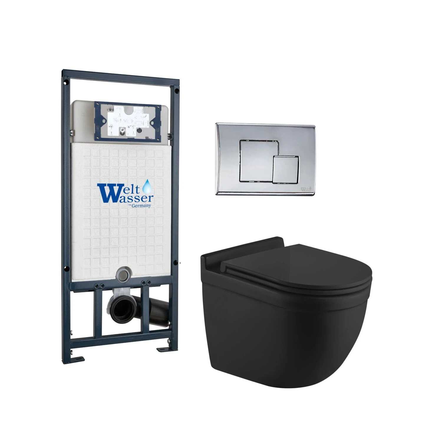 Комплект Weltwasser 10000012256 унитаза Heimbach 043 MT-BL с сиденьем микролифт и инсталляции Marberg 507 с кнопкой Mar 507 SE-CR хром